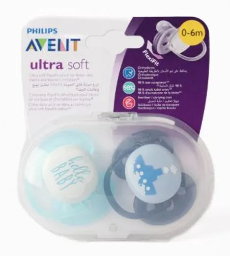 Avent Ultra Soft Pacifier 0-6 Months For Boys - 2 PCS - MazenOnline