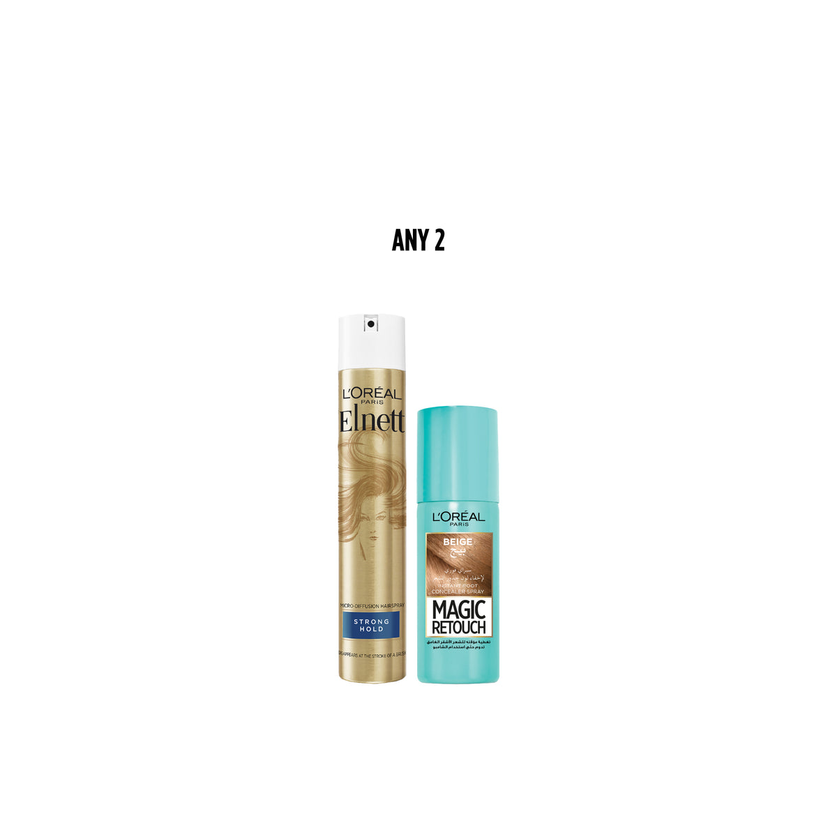 L'Oréal Paris Elnett hairspray and Magic Retouch root concealer spray duo product image