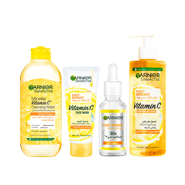 Fast bright micellar + tube wash + day serum + day cream