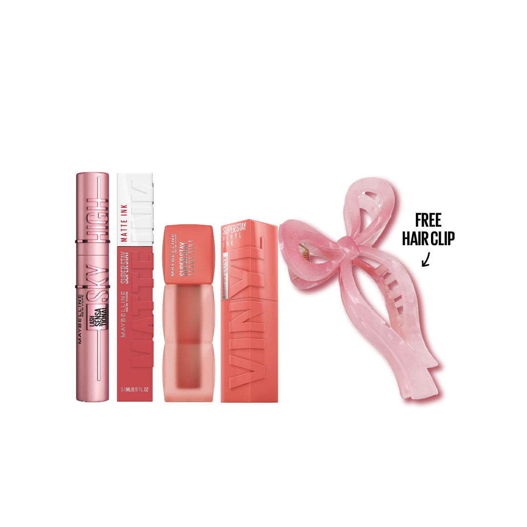 Super Stay Matte Ink Liquid Lipstick  + Super Stay Vinyl Ink Longwear Liquid Lip Color + Super Stay Teddy Tint  Soft Blurred Matte Lip  + Lash Sensational Sky High Mascara  + Gift - MazenOnline