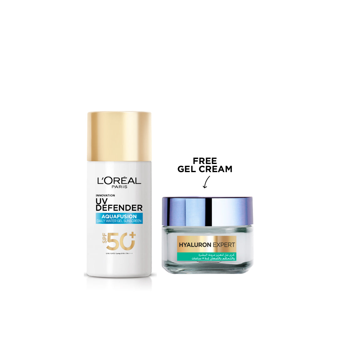 UV Defender, Aquafusion Daily Water Gel Sunscreen + Hyaluron Gel Cream - MazenOnline