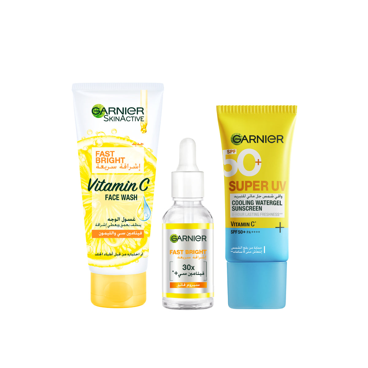 Fast bright wash + day serum + UV Cooling gel