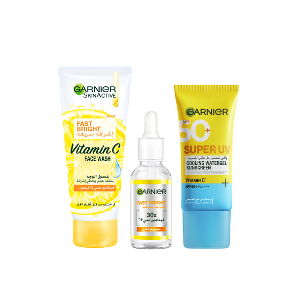 Fast bright wash + day serum + UV Cooling gel