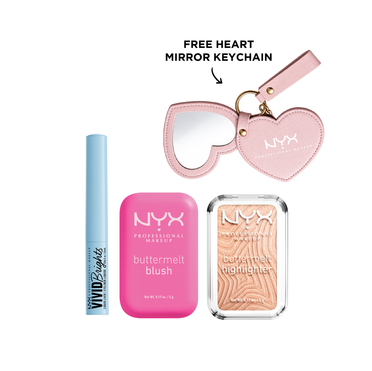 Vivid Brights Colored Liquid Eyeliner + Buttermelt Blush, Powder Blush + Buttermelt Highlighter, Powder Highlighter + Gift