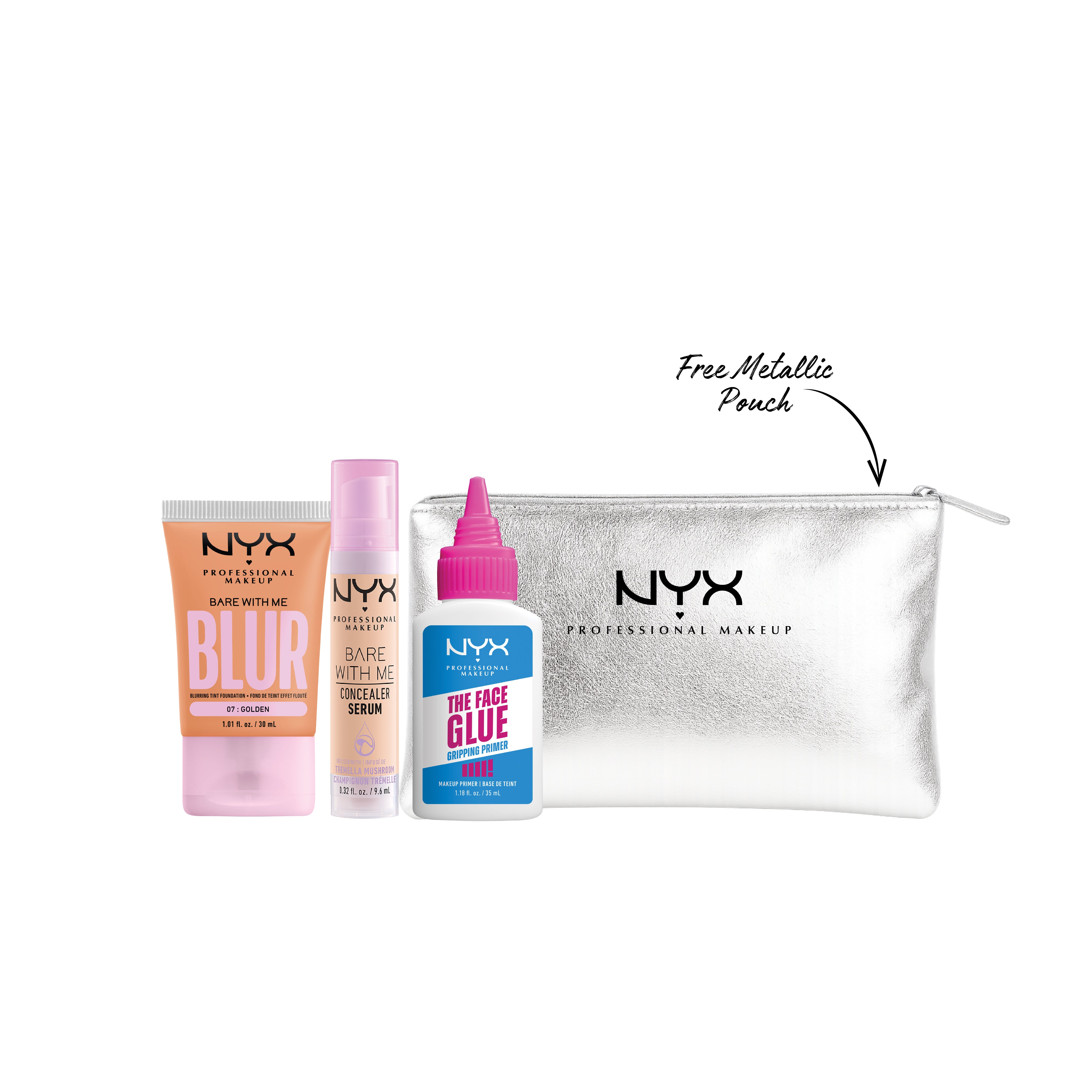 NYX Professional Makeup - Bare with Me Blur Tint Foundation + Bare With Me Concealer Serum + The Face Glue Primer + Gift | MazenOnline