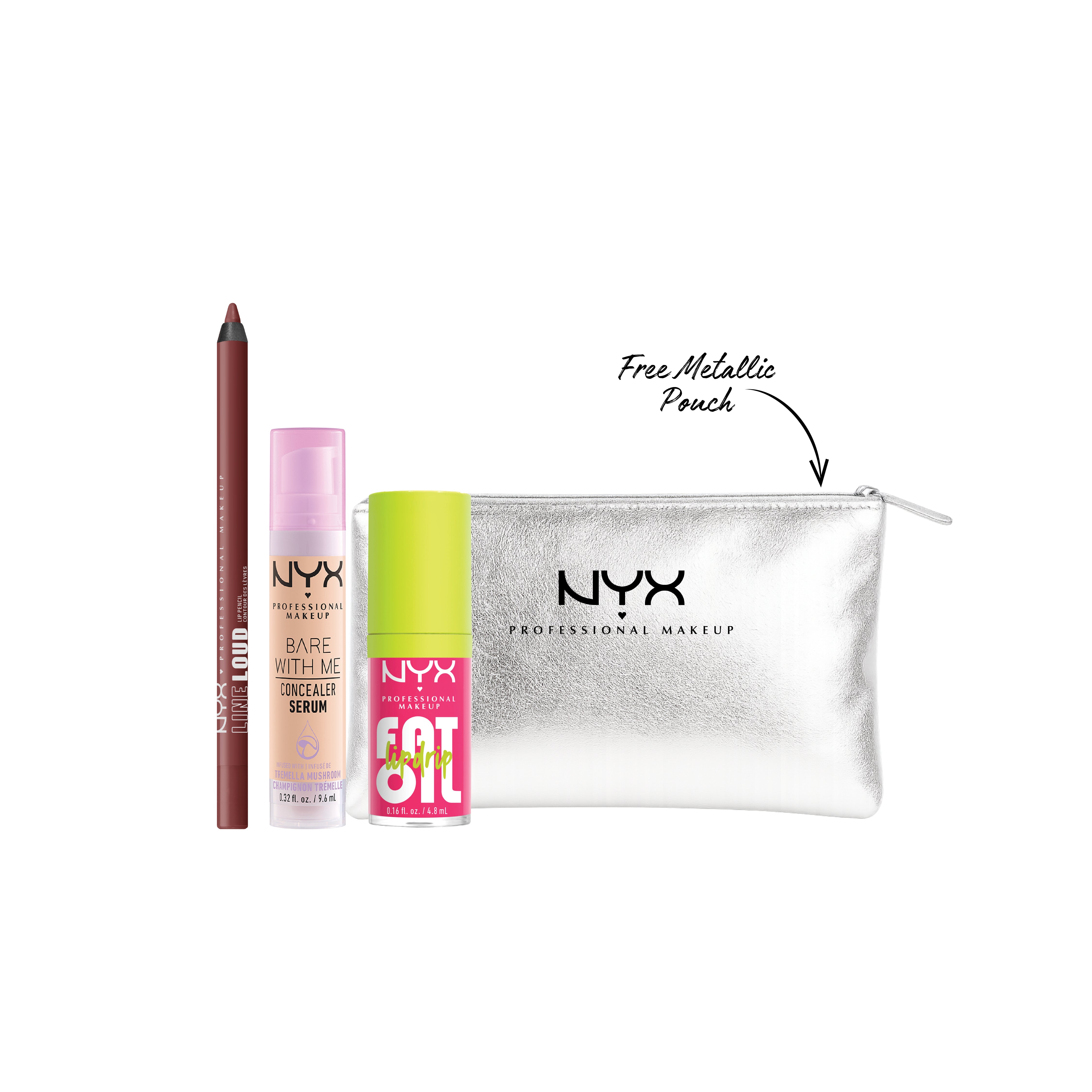NYX Professional Makeup - Bare With Me Concealer Serum + Fat Oil Lip Drip, Moisturizing + Line Loud Lip Liner Pencil, Magic Maker + Gift | MazenOnline