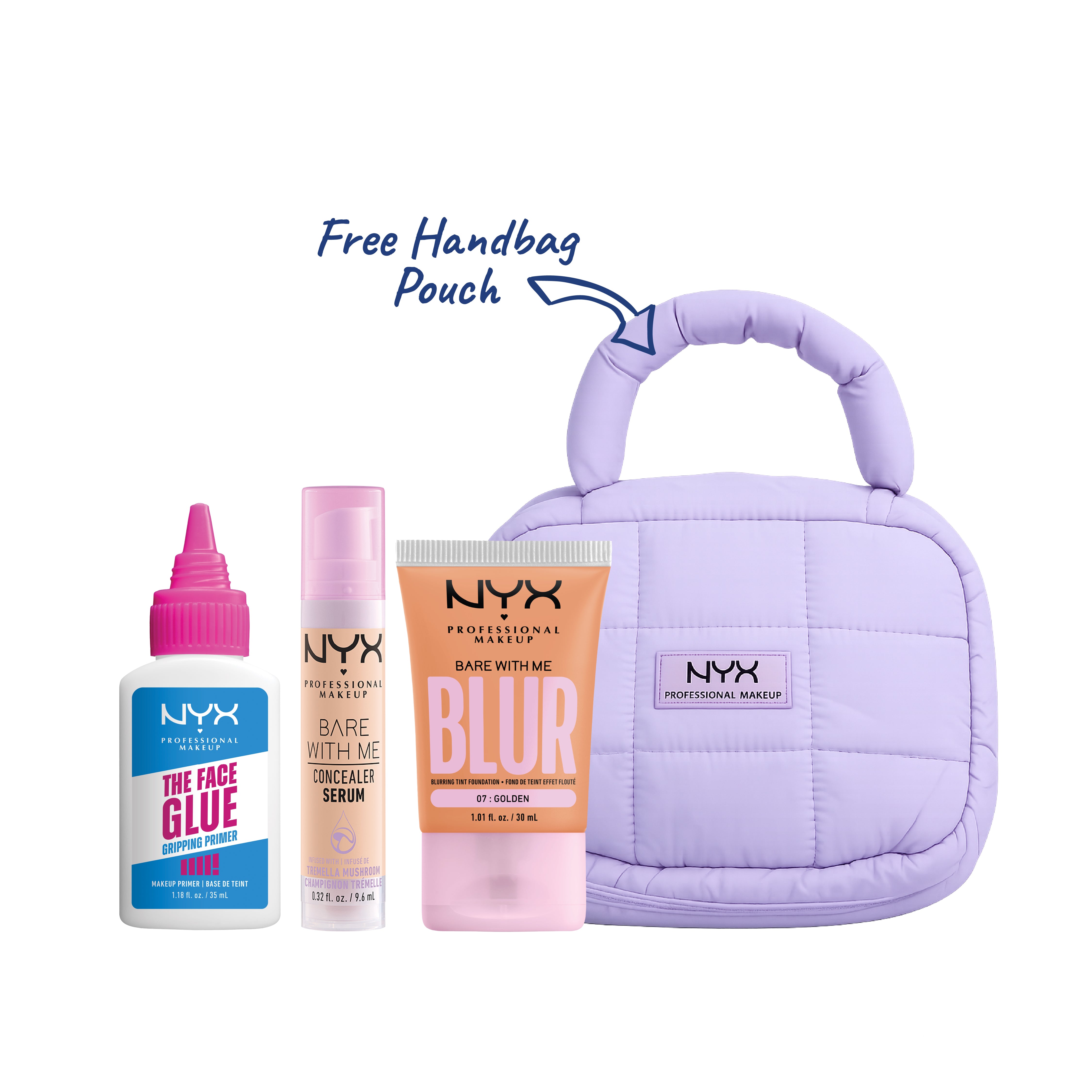 NYX Professional Makeup - Bare with Me Blur Tint Foundation + Bare With Me Concealer Serum + The Face Glue Primer + Gift | MazenOnline