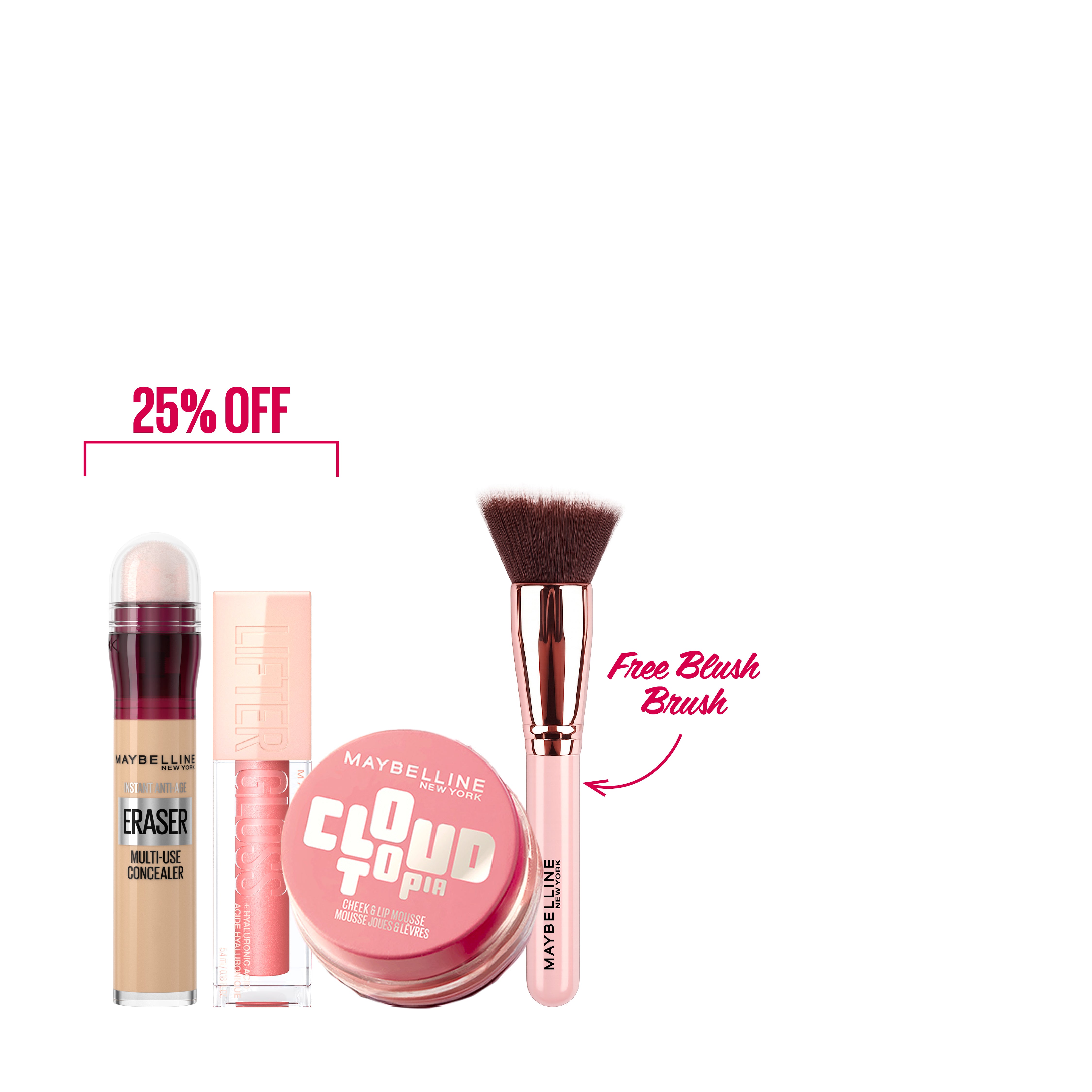 Cloudtopia Blush + Lash Sensational Sky High Mascara + Instant Age Rewind Eraser +Lifter Gloss  + Gift