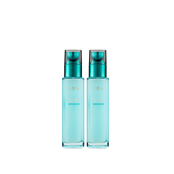Two L'Oréal Paris Hydra Genius skincare bottles displayed together on a white background