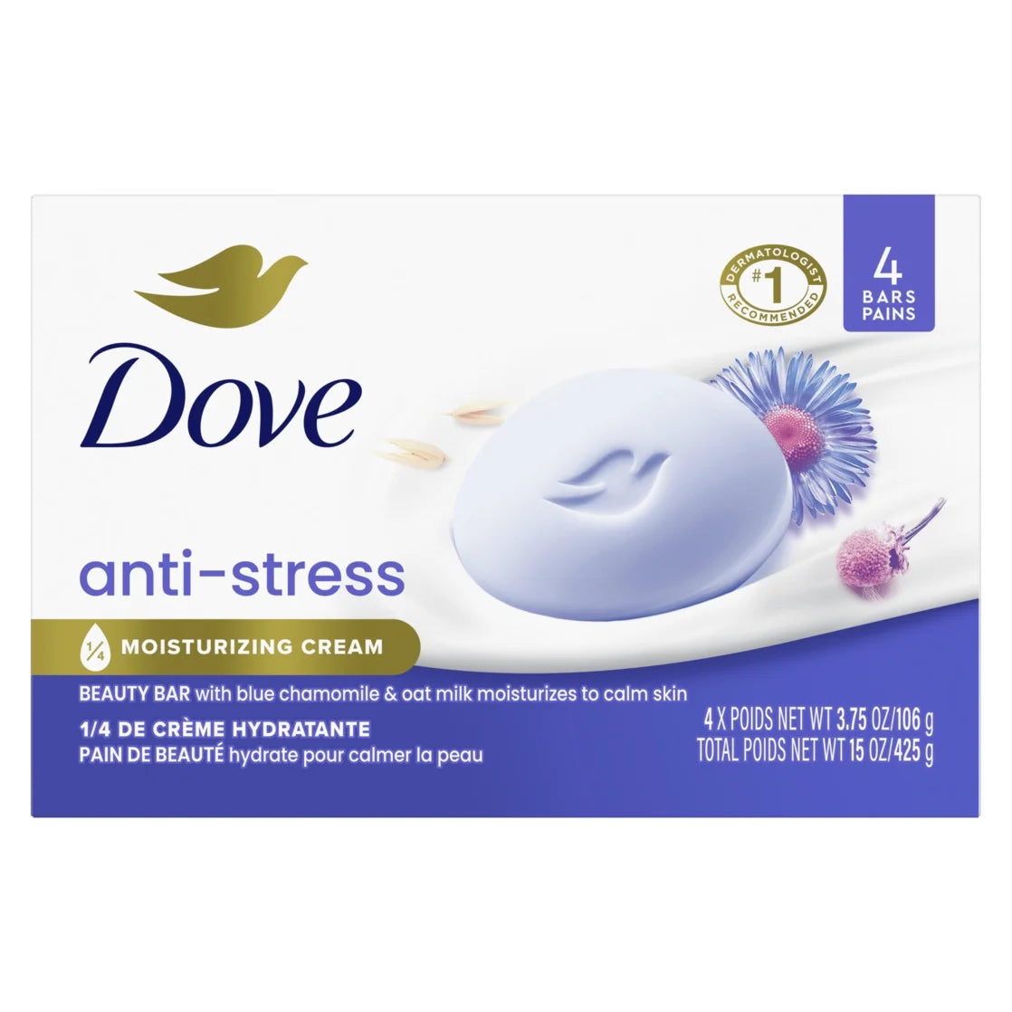 DOVE - Anti Stress Gentle Beauty Bar Soap for Dry Skin with Blue Chamomile & Oat Milk | MazenOnline
