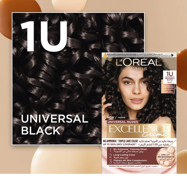 L'Oréal Paris - Excellence Creme Universal Nudes Hair Coloration, Ammonia-free Conditioning Coloration with Micro Keratin for Long-lasting 100% Grey Coverage Natural Coloration | MazenOnline