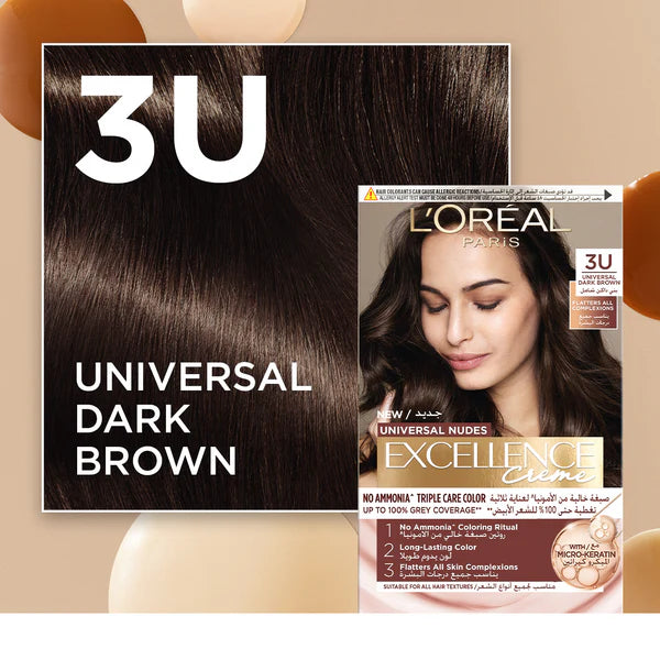 L'Oréal Paris - Excellence Creme Universal Nudes Hair Coloration, Ammonia-free Conditioning Coloration with Micro Keratin for Long-lasting 100% Grey Coverage Natural Coloration | MazenOnline