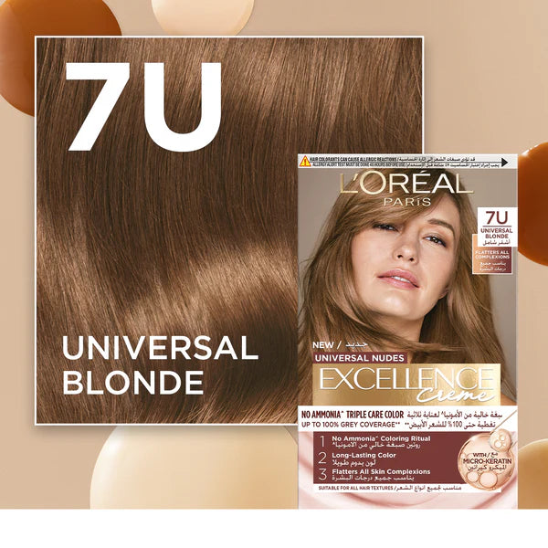 L'Oréal Paris - Excellence Creme Universal Nudes Hair Coloration, Ammonia-free Conditioning Coloration with Micro Keratin for Long-lasting 100% Grey Coverage Natural Coloration | MazenOnline