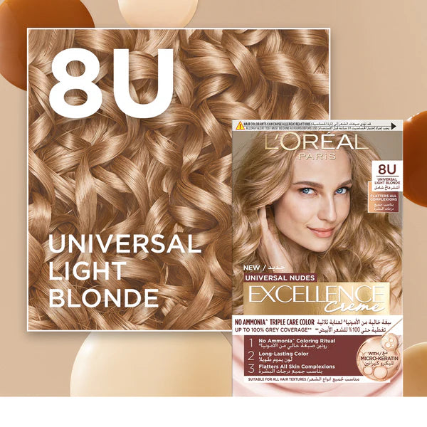 L'Oréal Paris - Excellence Creme Universal Nudes Hair Coloration, Ammonia-free Conditioning Coloration with Micro Keratin for Long-lasting 100% Grey Coverage Natural Coloration | MazenOnline