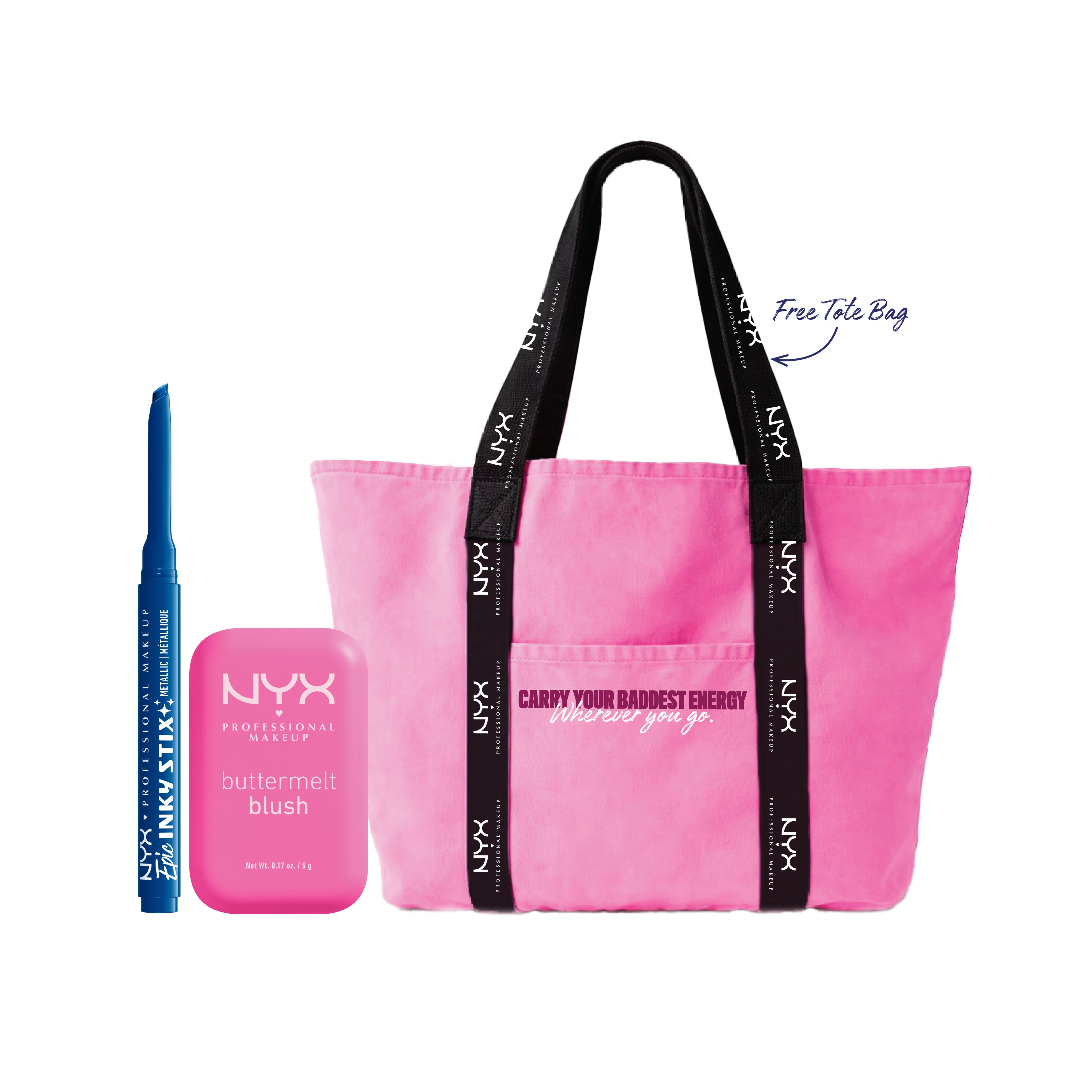 Epic Inky Stix Creamy Mechanical Gel Eyeliner + Buttermelt Blush, Powder Blush + NYX Branded Tote Bag