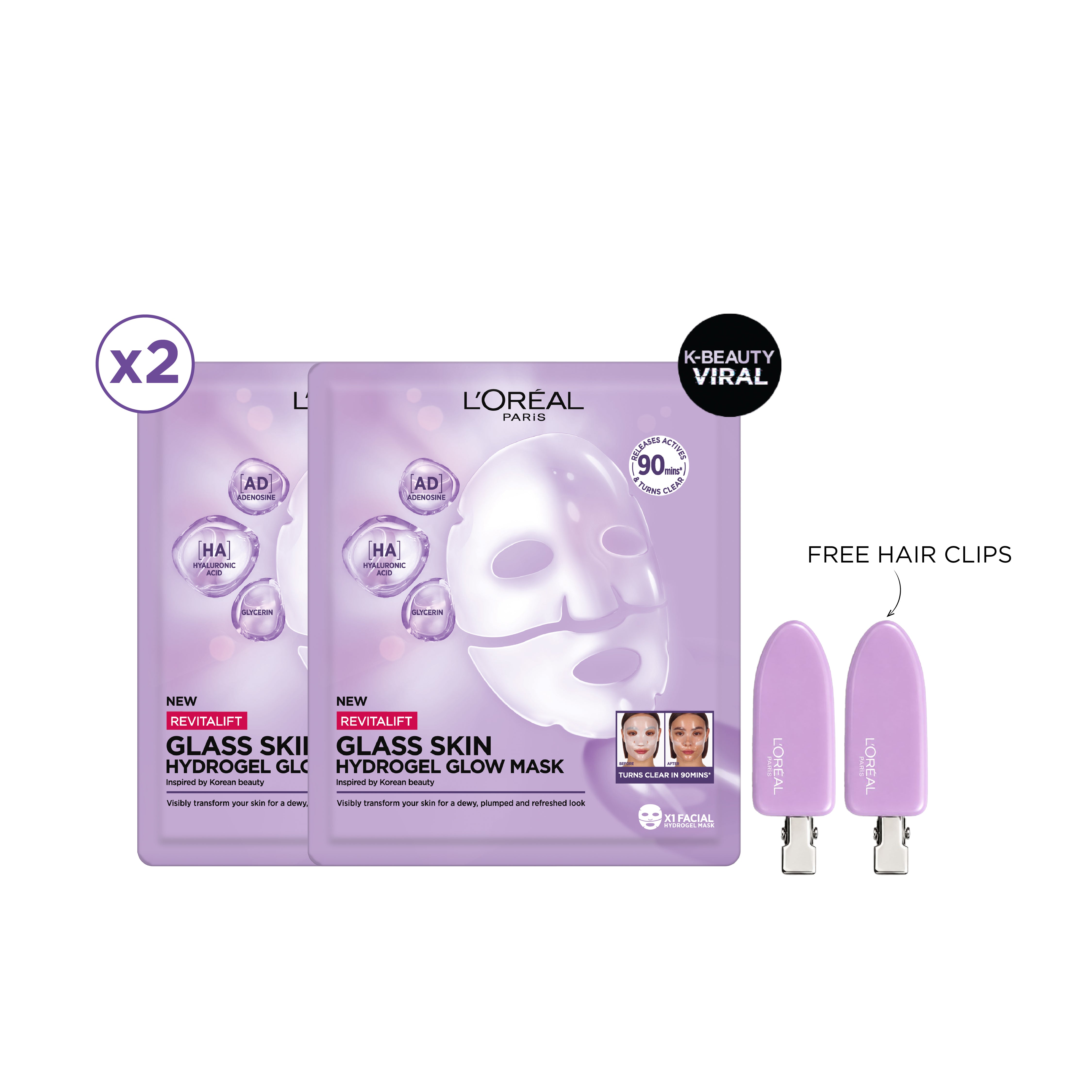 2 Hydrogel Masks + Hair Pins Main image