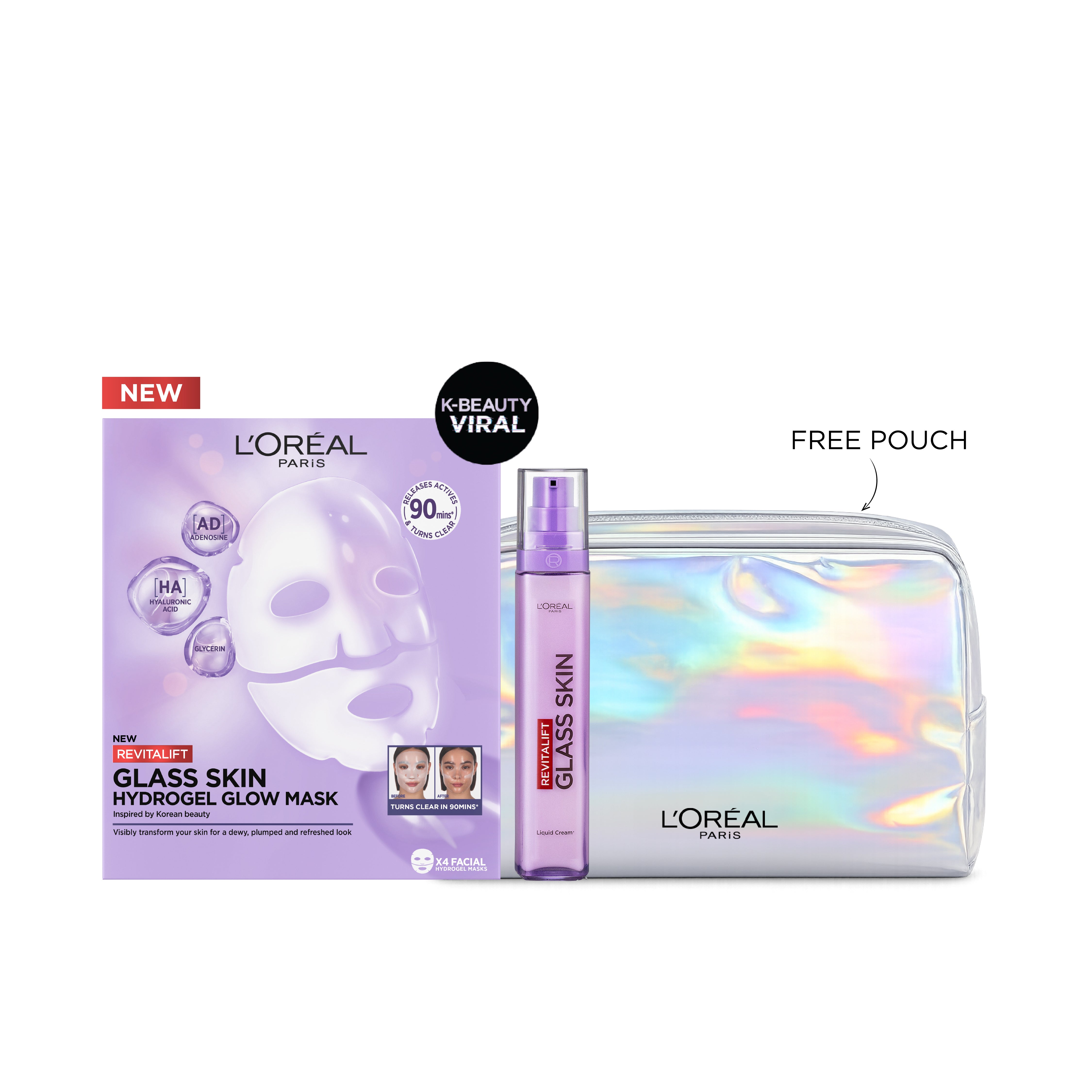 L'Oréal Paris - Glass Skin Cream + Hydrogel Mask + Pouch | MazenOnline