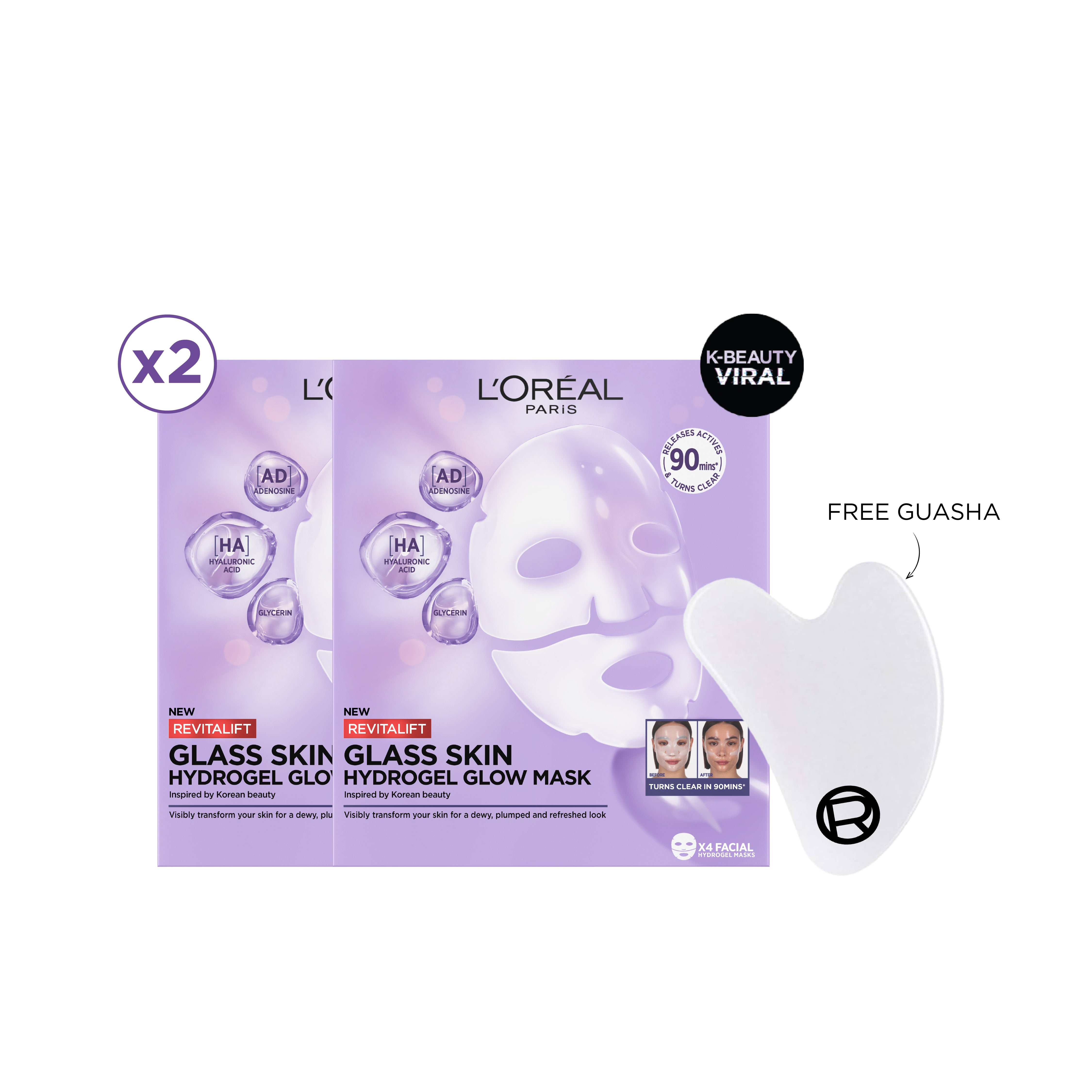 L'Oréal Paris - 2 Hydrogel Masks + Gua Sha | MazenOnline