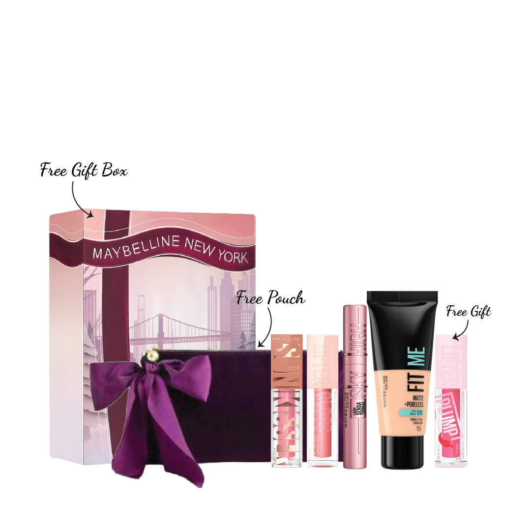 Fit Me Matte & Poreless Mini Foundation + Lifter Gloss + Lash Sensational Sky High + Sunkisser Multi-Use Liquid Blush And Bronzer + Lifter Plump GIft