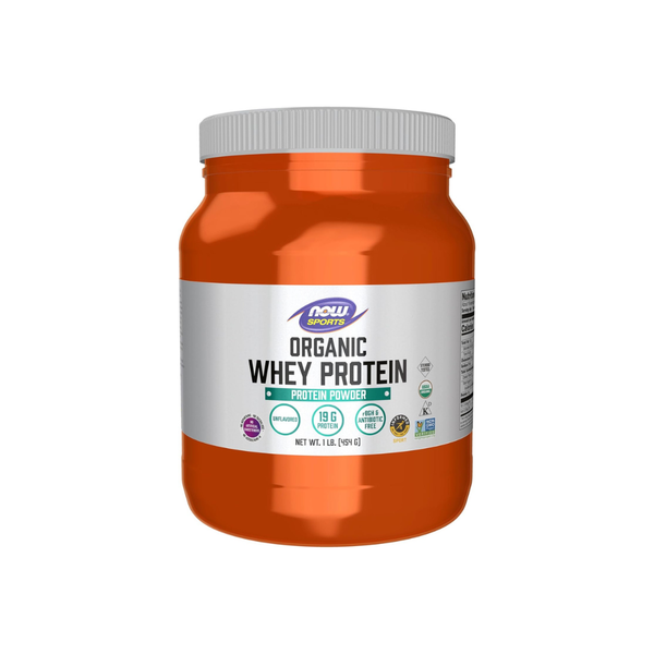 Sports Nutrition, Certified Organic Whey Protein 19 g, Unflavored Powder, 1-Pound