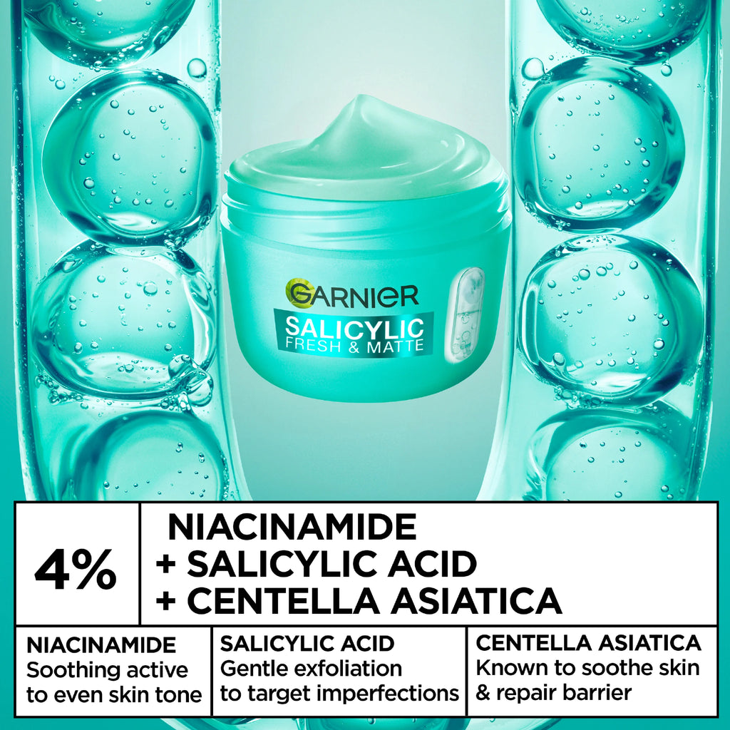 Salicylic Fresh & Matte Cream - Hydration, 48H Oil Free - 5% [Niacinamide + Salicylic Acid + Centella Asiatica] - Cruelty Free International & Vegan