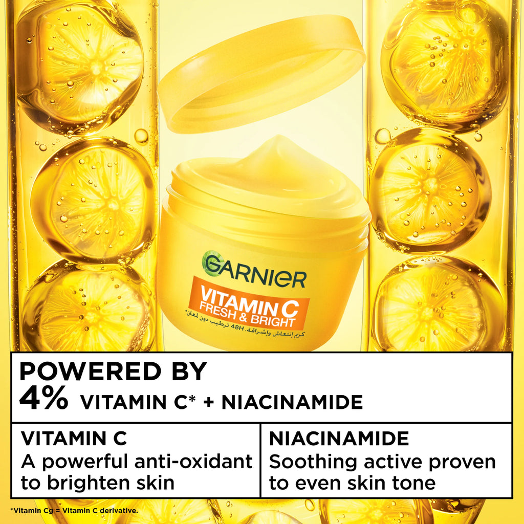 Vitamin C Fresh & Bright Cream. Hydration, 48H Oil Free Hydration - 4% [Vitamin C* + Niacinamide] - Cruelty Free International & Vegan