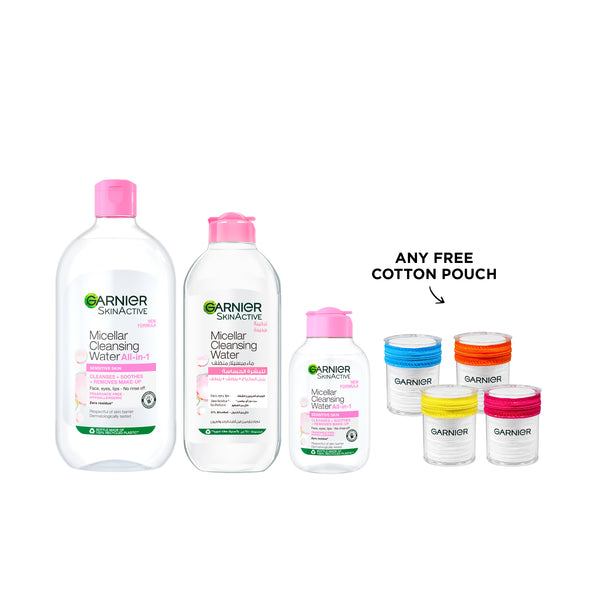 Garnier Micellar Family 3 sizes micellar water bottles displayed together