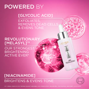 L'Oréal Paris - Glycolic Bright Serum with 8% [Melasyl ™ + Glycolic Acid + Niacinamide] face serum for Dark Spots & Brightening | MazenOnline