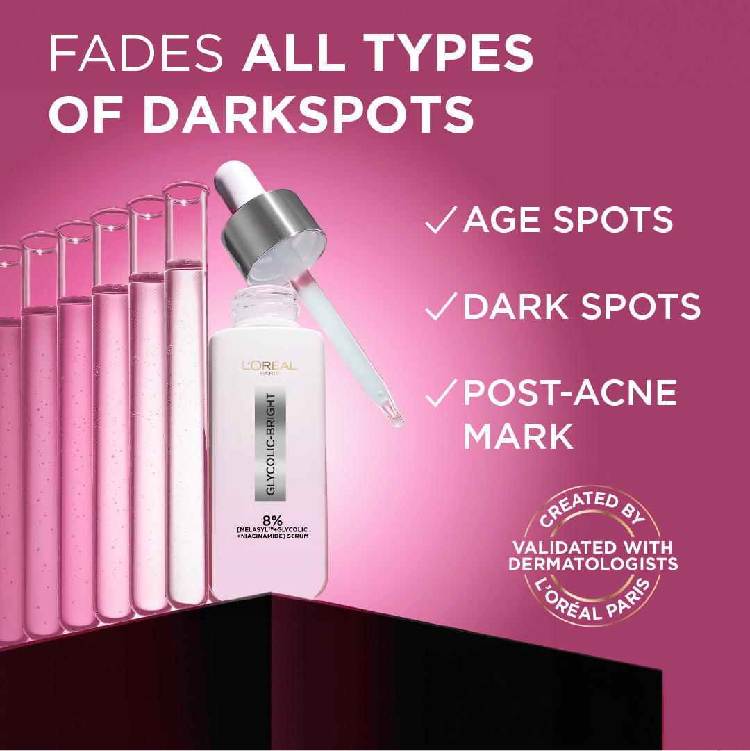 L'Oréal Paris - Glycolic Bright Serum with 8% [Melasyl ™ + Glycolic Acid + Niacinamide] face serum for Dark Spots & Brightening | MazenOnline