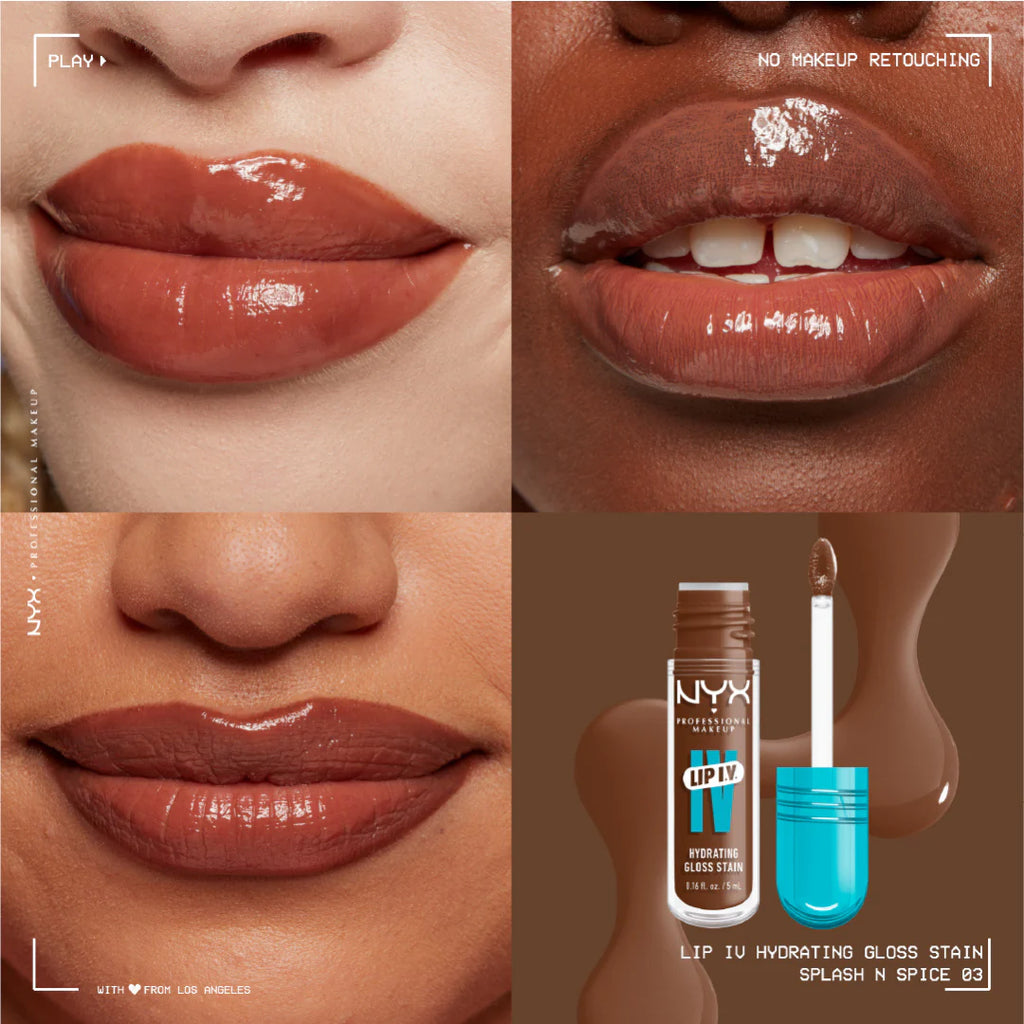 NYX Professional Makeup - Lip IV Hydrating Gloss Stain, Lip Gloss, Up to 12HR Hydration, High Pigment, Wet Shine Finish | MazenOnline