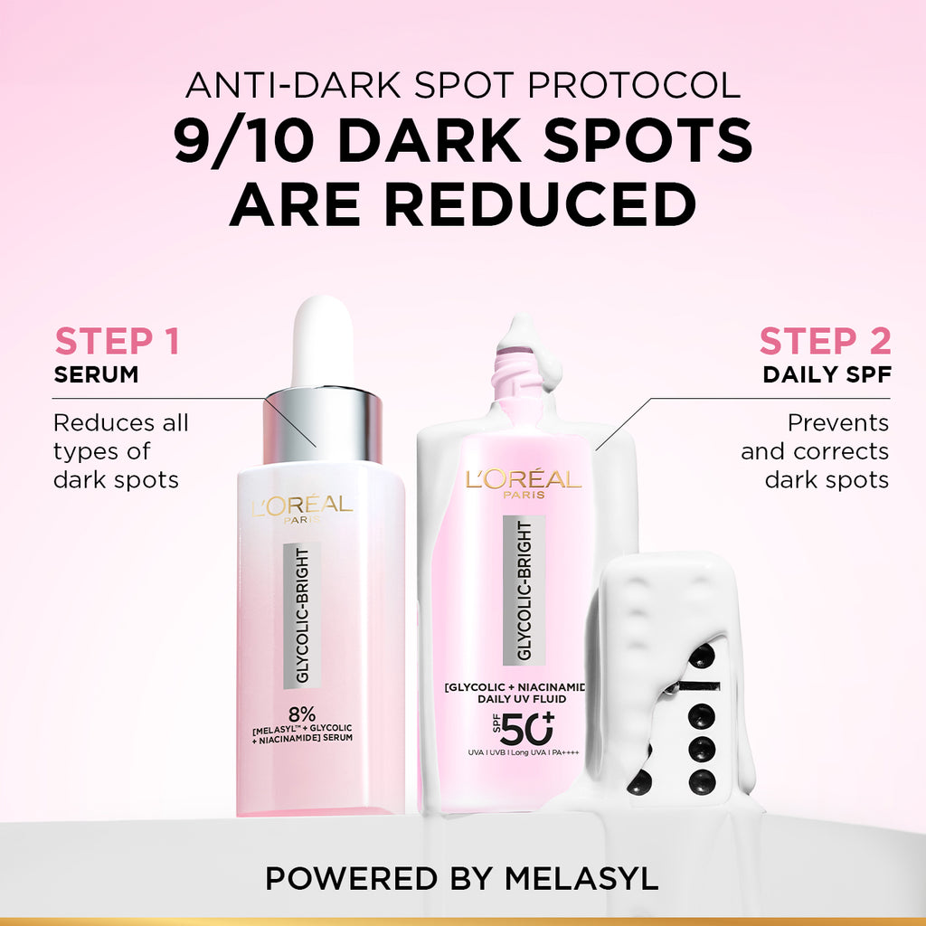 L'Oréal Paris - Glycolic Bright Anti-Dark Spot Daily UV Fluid SPF 50+ with [Glycolic Acid + Niacinamide] | MazenOnline