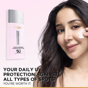 L'Oréal Paris - Glycolic Bright Anti-Dark Spot Daily UV Fluid SPF 50+ with [Glycolic Acid + Niacinamide] | MazenOnline