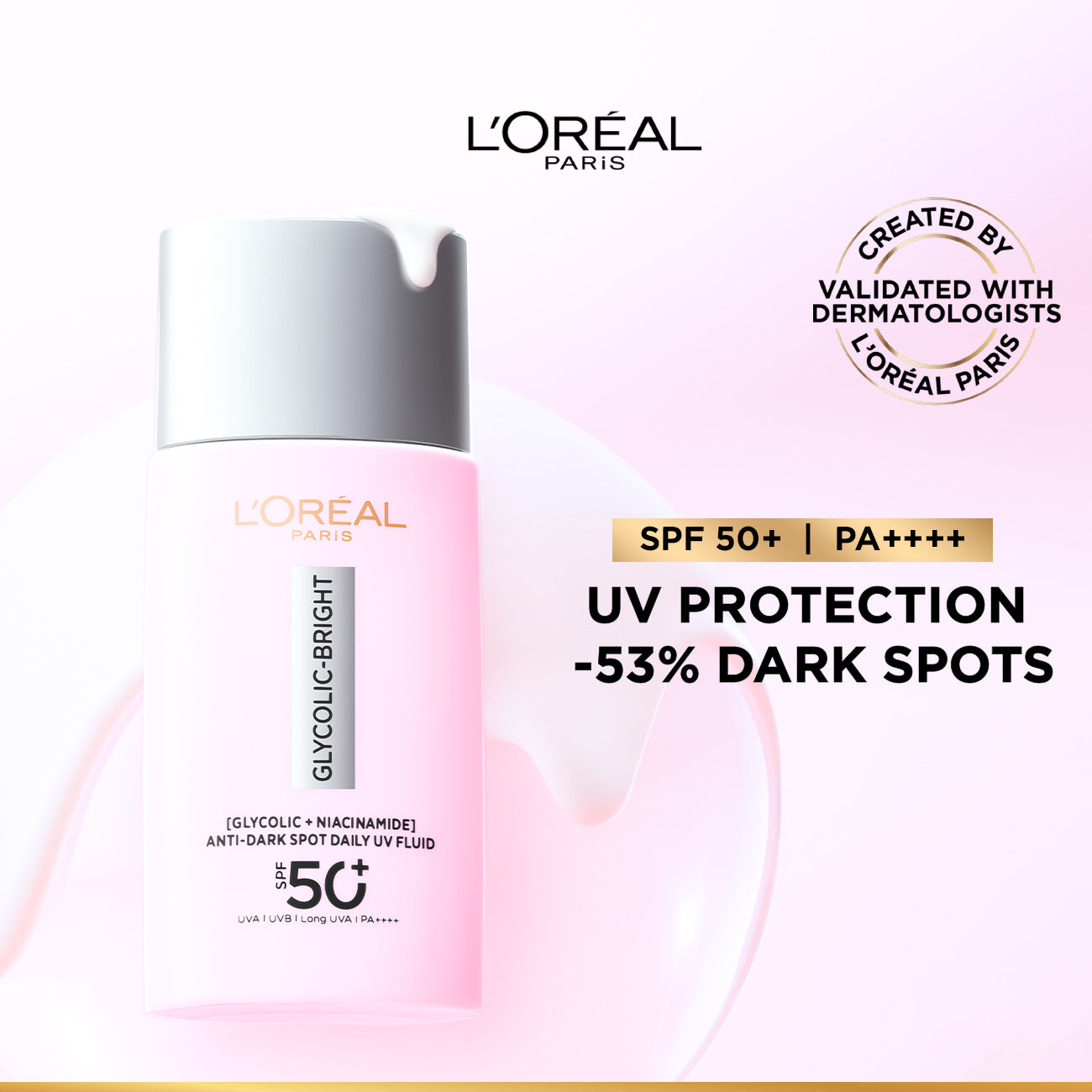 L'Oréal Paris - Glycolic Bright Anti-Dark Spot Daily UV Fluid SPF 50+ with [Glycolic Acid + Niacinamide] | MazenOnline