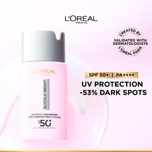 L'Oréal Paris - Glycolic Bright Anti-Dark Spot Daily UV Fluid SPF 50+ with [Glycolic Acid + Niacinamide] | MazenOnline