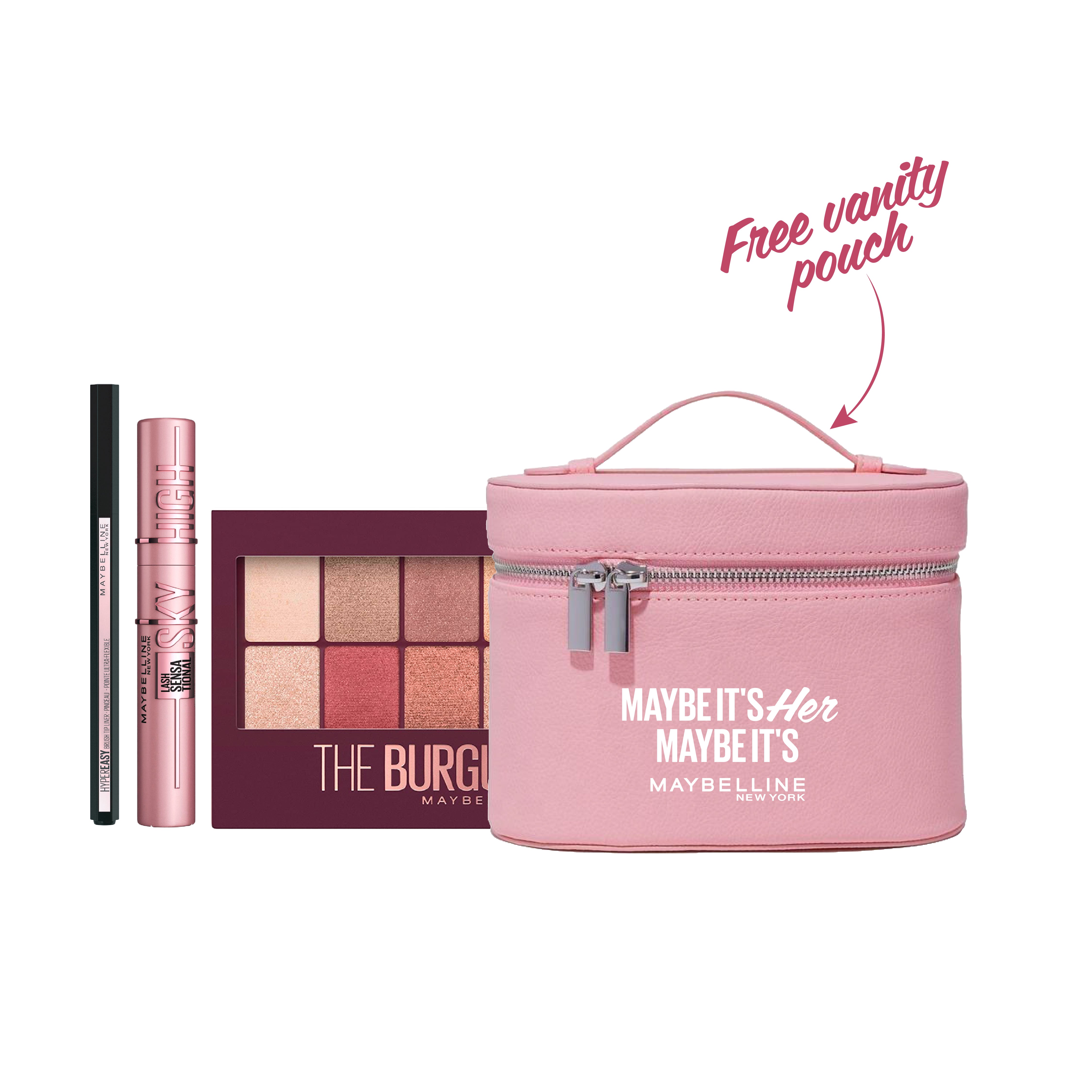 Maybelline New York - Eyeshadow Nudes of New York + Lash Sensational Sky High Plum Twilight +EYESTUDIO HYPER EASY LIQUID LINER MATTE-INTENSE BLACK + Gift | MazenOnline