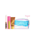 NYX Professional Makeup Summer Glam Look bundle featuring Buttermelt Glaze Soft, Pro Fix Stick, Fat Cheeks Juicy Blush, and a gift.