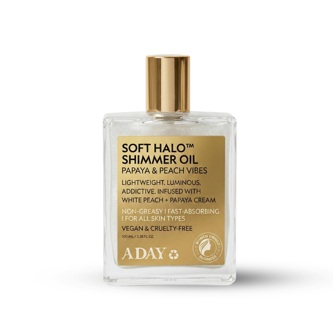ADAY - Soft Halo™ Shimmer Oil – Papaya & Peach | Vegan Body Glow | MazenOnline
