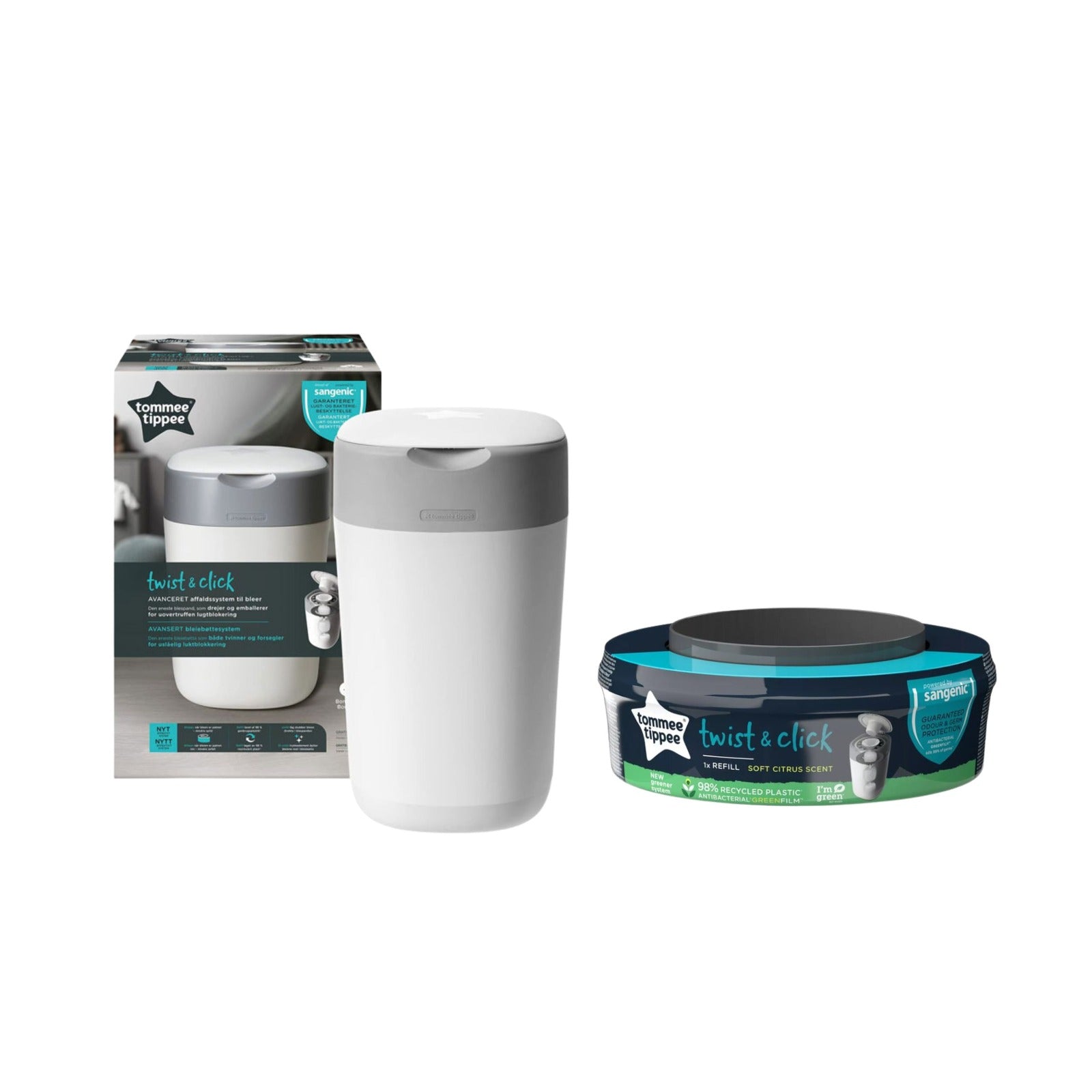 Tommee Tippee - Twist & Click, Nappy Disposal Bin + Sangenic Twist & Click Cassette | MazenOnline