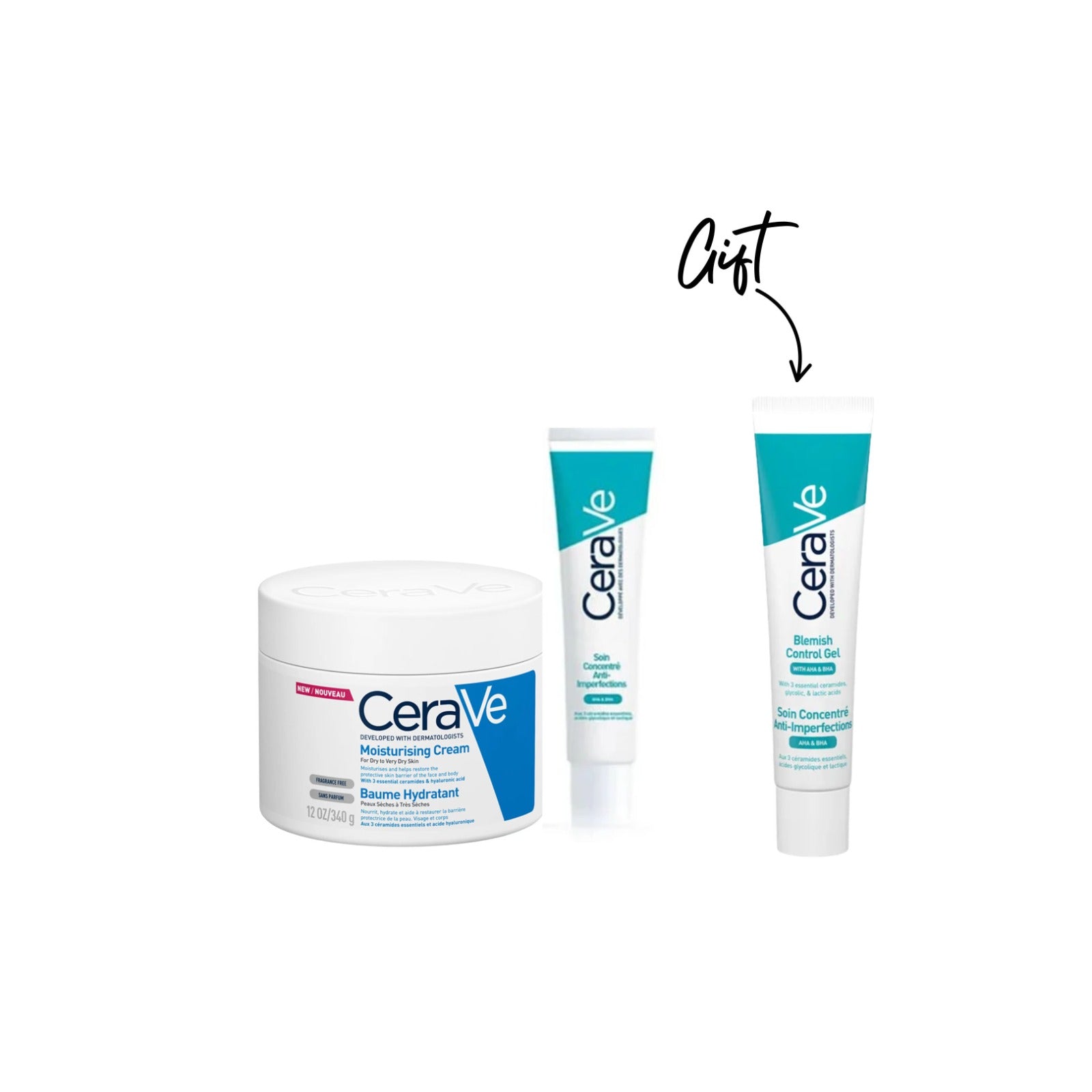 Moisturizing Cream for Dry Skin with Hyaluronic Acid + Blemish Control Gel + Gift AHA serum 40ml