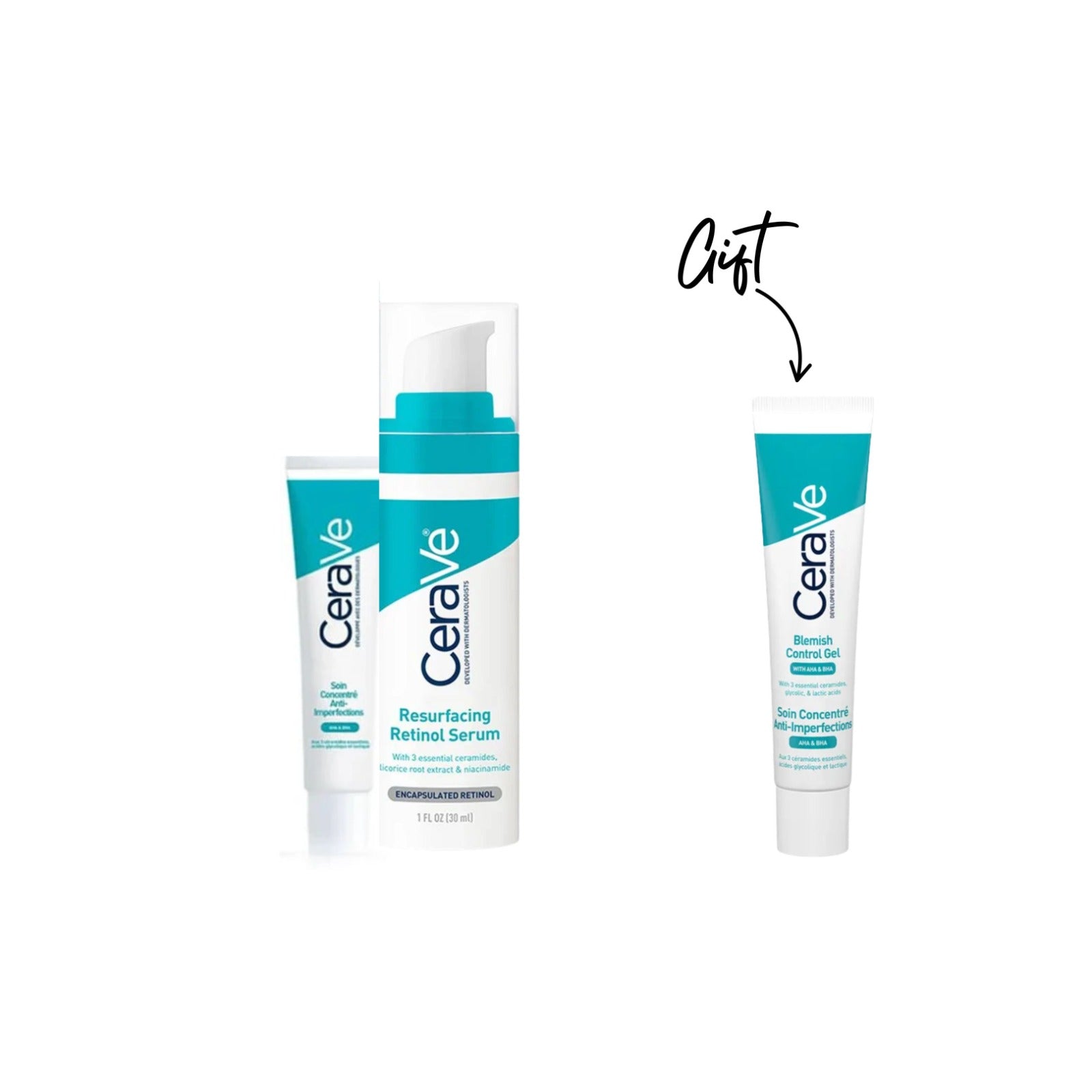 Resurfacing Retinol Serum + Blemish Control Gel + Gift AHA serum 40ml