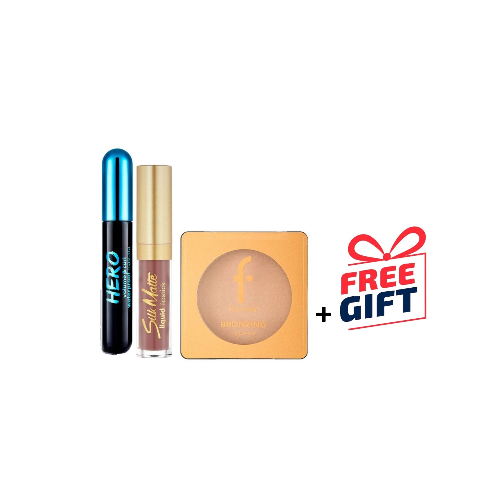 Flormar - Bronzing Powder + Hero Volume & Curl Mascara Waterproof + Silk Matte Liquid Lipstick + Gifts | MazenOnline
