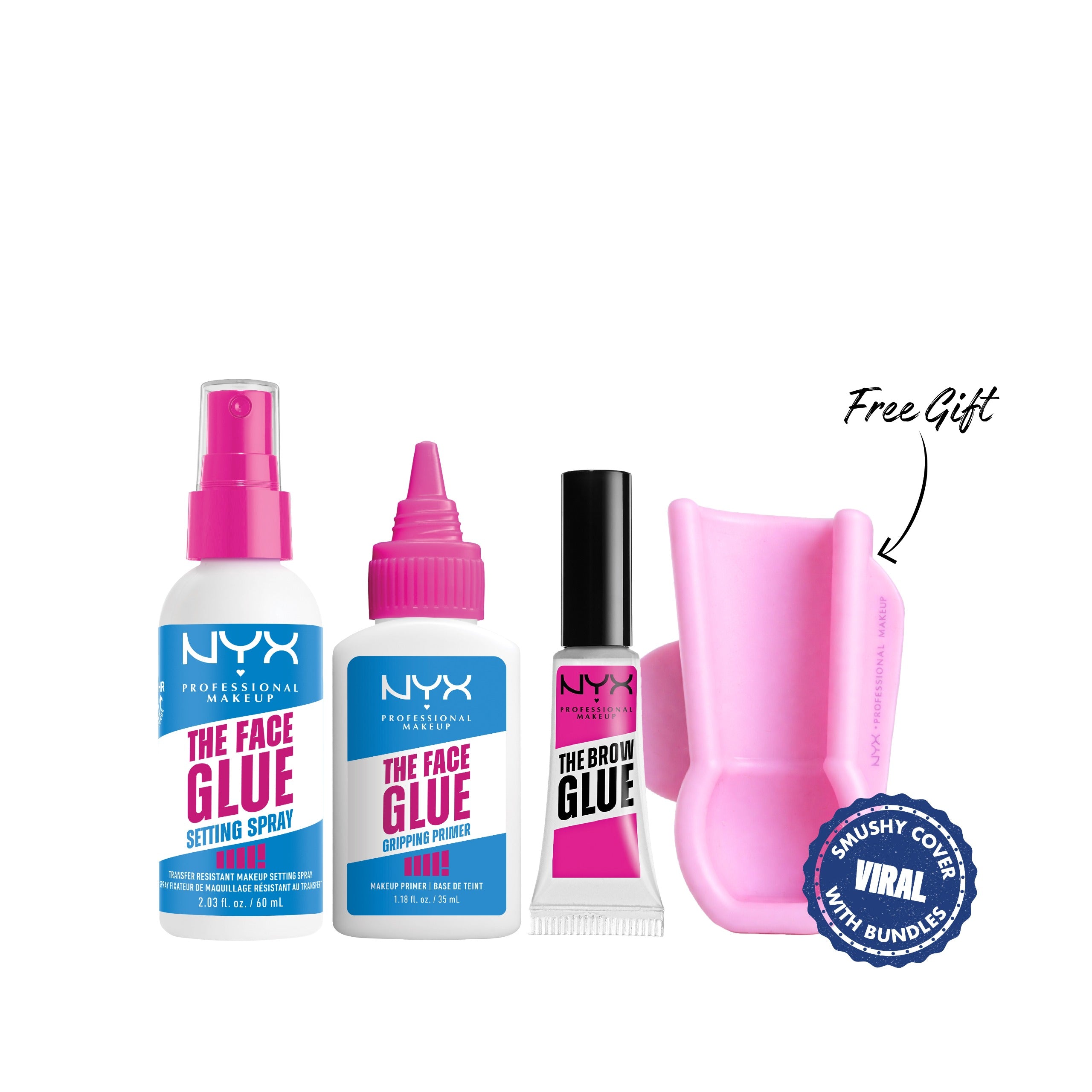 NYX Professional Makeup - The Face Glue Primer, Gripping Primer, Up To 24 Hour Hydration + The Face Glue Setting Spray + The Brow Glue Instant Brow Styler + Gift | MazenOnline