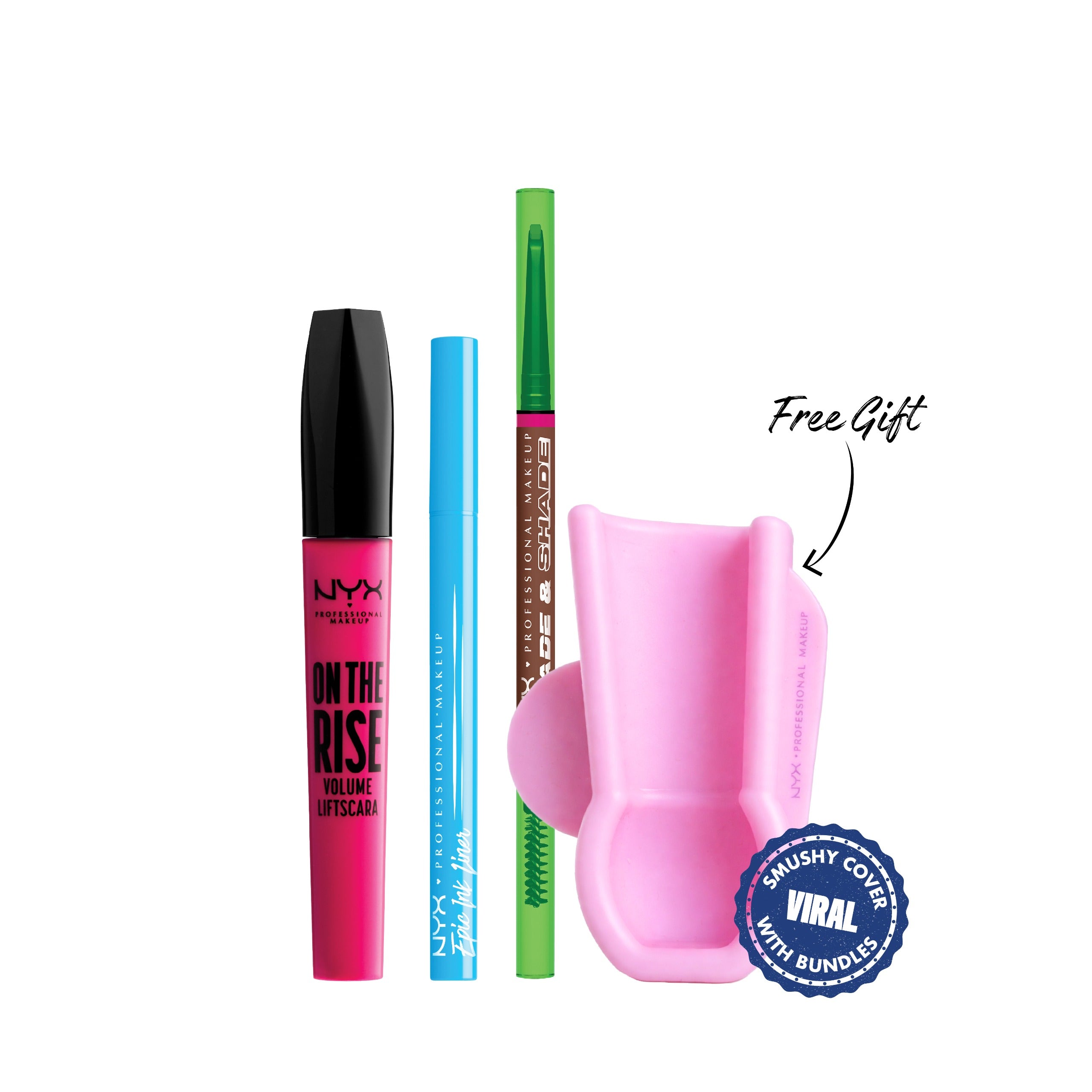 NYX Professional Makeup - Blade & Shade, Dual Edged Brow Pencil, Up To 16Hr Wear, Smooth-Glide Pigment + Epic Ink Liner, Waterproof Liquid Eyeliner, Vegan Formula, Intense Pigment + On The Rise Volume Liftscara Mascara + Gift | MazenOnline