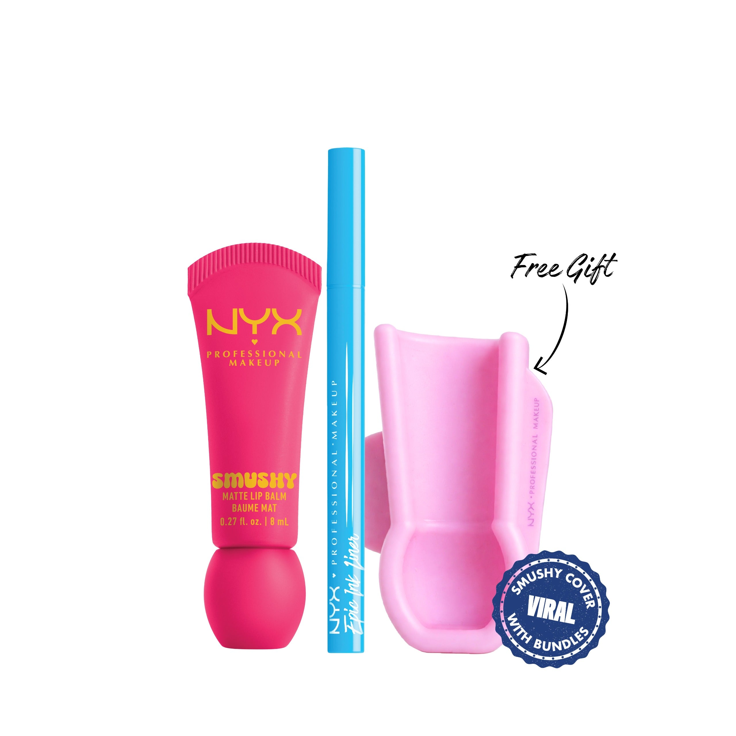 NYX Professional Makeup - Smushy Matte Lip Balm, Soft Diffused Color, Matte Finish + Epic Ink Liner, Waterproof Liquid Eyeliner, Vegan Formula, Intense Pigment + Gift | MazenOnline