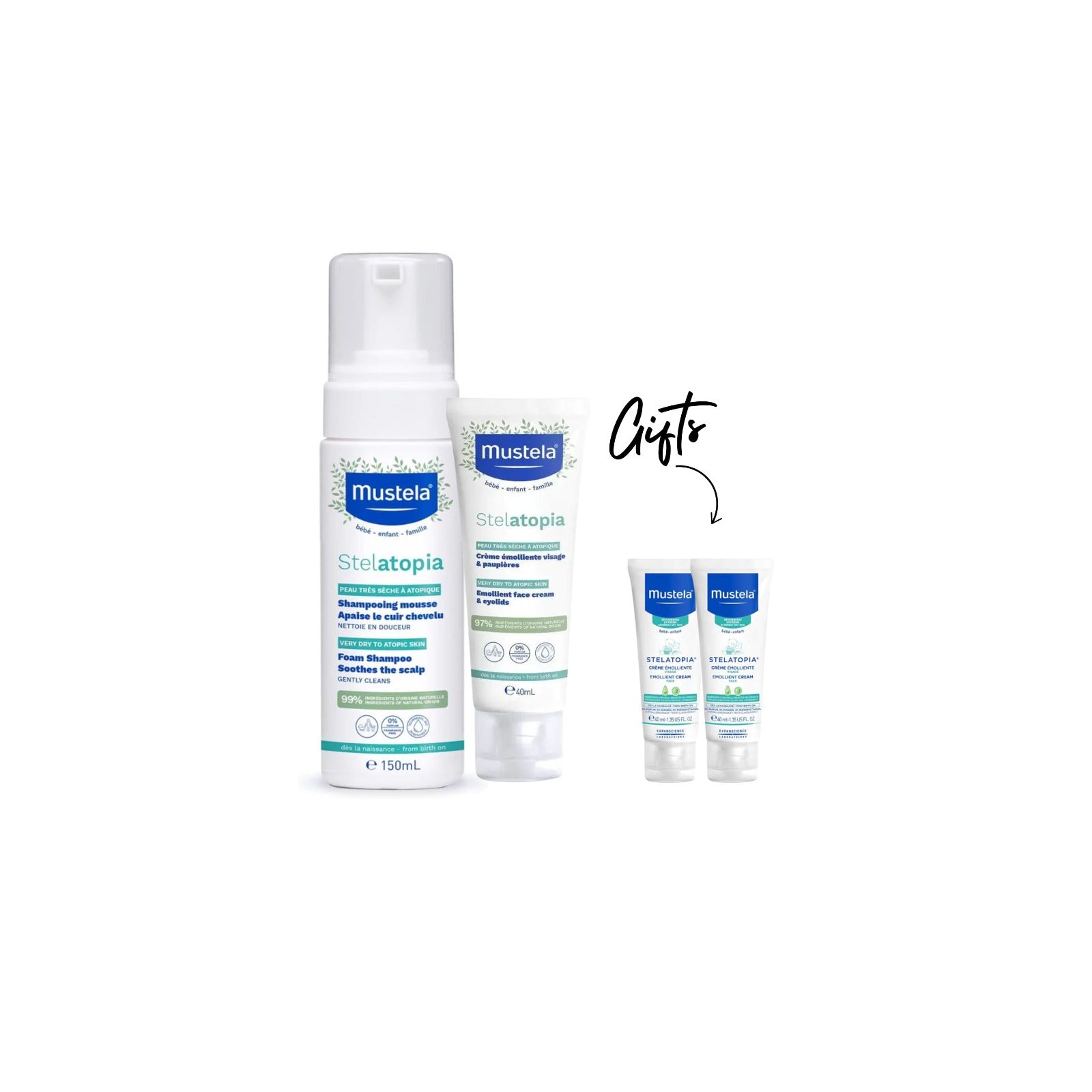 Mustela - Buy one Stelatopia Foam Shampoo + 1 Stelatopia face cream get 2 Stelatopia + cream travel size 20 ml | MazenOnline