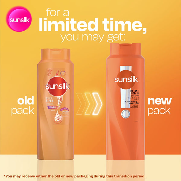 Sunsilk Instant Repair shampoo and conditioner duo with a gift set, featuring sleek bottles and a vibrant label.