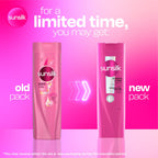 Sunsilk Shine & Strength shampoo and conditioner set with a gift, featuring shiny, healthy-looking hair in a bright, styled display.