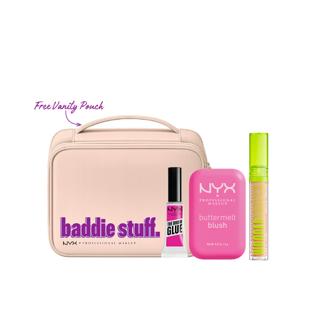 Buttermelt Blush, Powder Blush + The Brow Glue Instant Brow Styler + Wonder Snatch Concealer +PRO MAKEUP POUCH