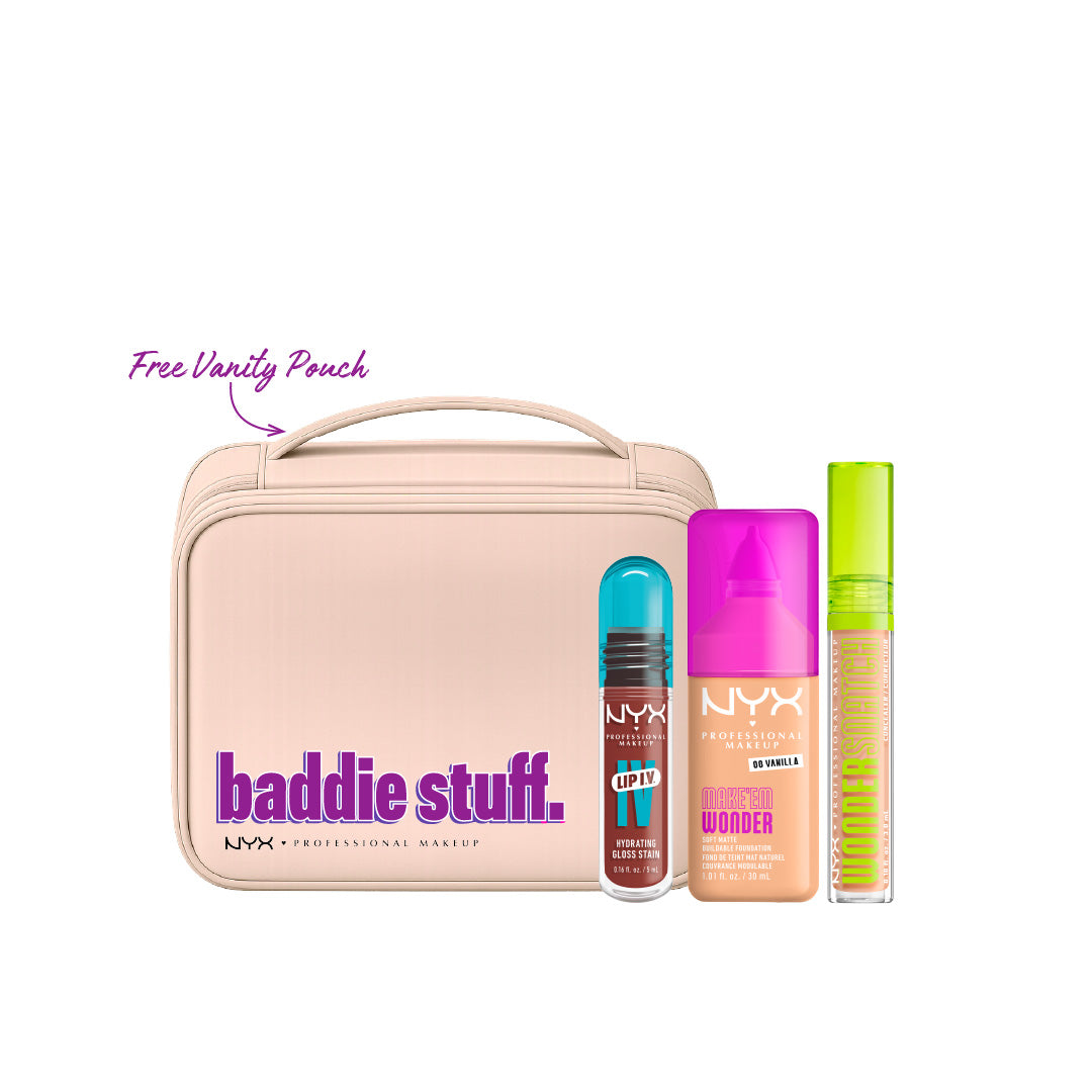 Lip IV Hydrating Gloss Stain + Wonder Snatch Concealer + Make 'Em Wonder Liquid Foundation + PRO MAKEUP POUCH