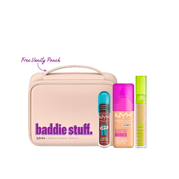 Lip IV Hydrating Gloss Stain + Wonder Snatch Concealer + Make 'Em Wonder Liquid Foundation + PRO MAKEUP POUCH